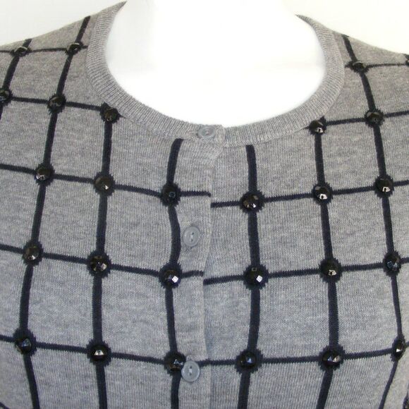 new COLDWATER CREEK Cardigan, XS/4-6 Windowpane, 3/4 sleeves, Gray & Black - Picture 9 of 13